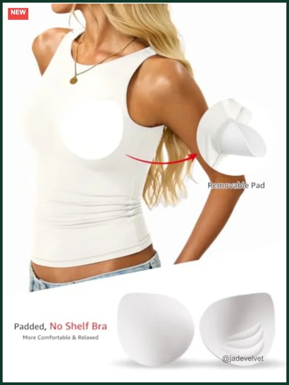 Padded Tank Top Built In Bra Double Lined Crew Neck Racerback